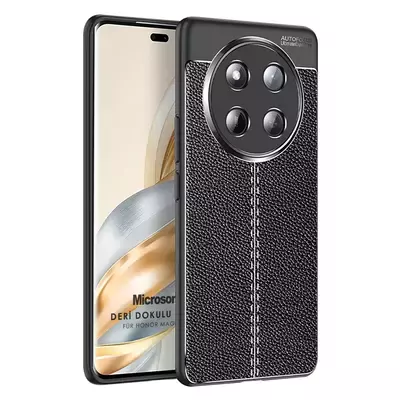 Microsonic Honor Magic 7 Lite Kılıf Deri Dokulu Silikon Siyah