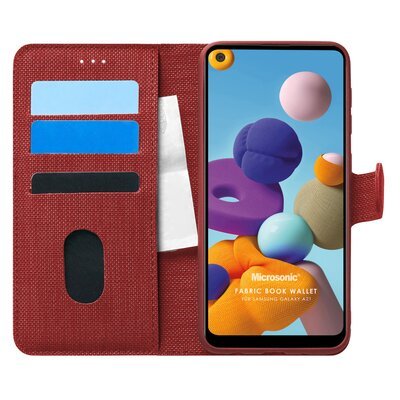 Microsonic Samsung Galaxy A21 Kılıf Fabric Book Wallet Kırmızı