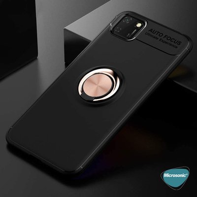 Microsonic Huawei Y5P Kılıf Kickstand Ring Holder Siyah