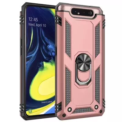 Microsonic Samsung Galaxy A80 Kılıf Military Ring Holder Rose Gold