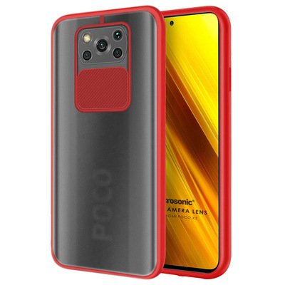 Microsonic Xiaomi Poco X3 NFC Kılıf Slide Camera Lens Protection Kırmızı