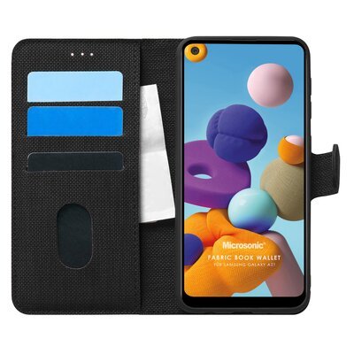 Microsonic Samsung Galaxy A21 Kılıf Fabric Book Wallet Siyah