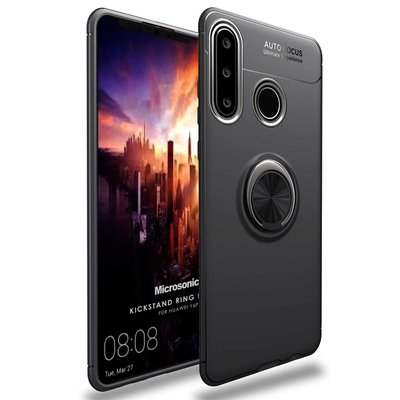 Microsonic Huawei Y6P Kılıf Kickstand Ring Holder Siyah