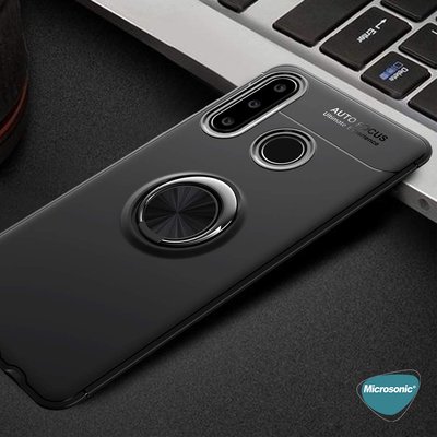 Microsonic Huawei Y6P Kılıf Kickstand Ring Holder Siyah