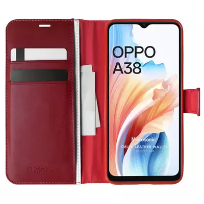 Microsonic Oppo A38 Kılıf Delux Leather Wallet Kırmızı