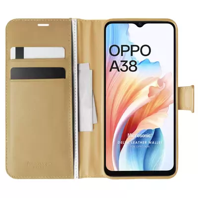 Microsonic Oppo A38 Kılıf Delux Leather Wallet Gold