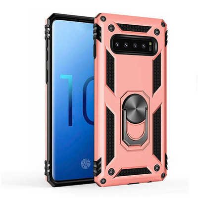 Microsonic Samsung Galaxy S10 Kılıf Military Ring Holder Rose Gold