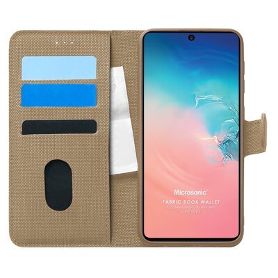 Microsonic Samsung Galaxy A91 Kılıf Fabric Book Wallet Gold