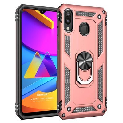 Microsonic Samsung Galaxy M10S Kılıf Military Ring Holder Rose Gold