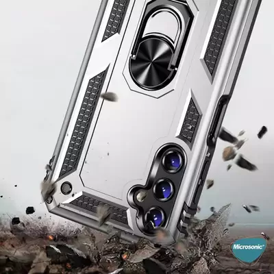 Microsonic Samsung Galaxy S25 Plus Kılıf Military Ring Holder Kırmızı