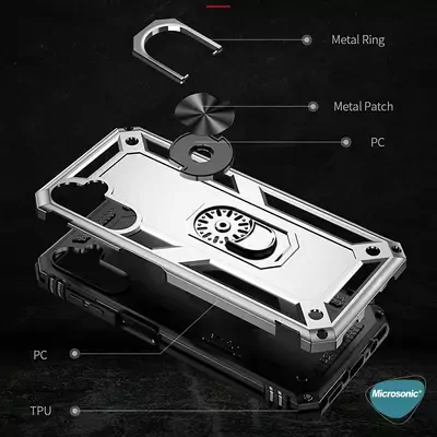 Microsonic Samsung Galaxy S25 Plus Kılıf Military Ring Holder Kırmızı