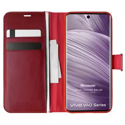 Microsonic Vivo V40 5G Kılıf Delux Leather Wallet Kırmızı