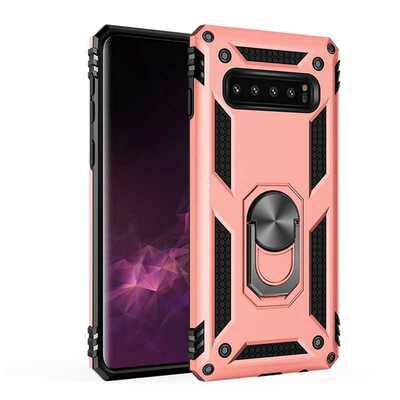 Microsonic Samsung Galaxy S10 Plus Kılıf Military Ring Holder Rose Gold