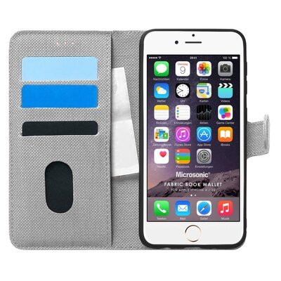 Microsonic Apple iPhone 6 Kılıf Fabric Book Wallet Gri