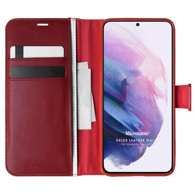 Microsonic Samsung Galaxy S21 Kılıf Delux Leather Wallet Kırmızı