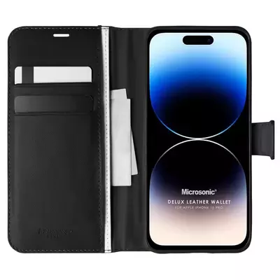 Microsonic Apple iPhone 15 Pro Kılıf Delux Leather Wallet Siyah