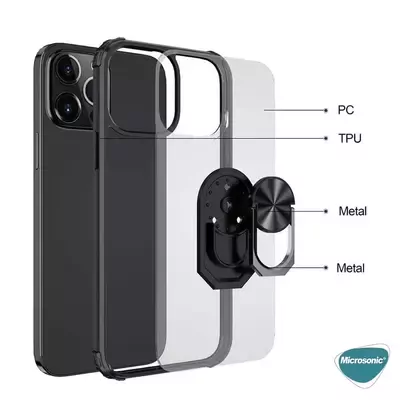 Microsonic Apple iPhone 14 Pro Max Kılıf Grande Clear Ring Holder Kırmızı