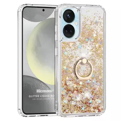 Microsonic TECNO Camon 19 Neo Kılıf Glitter Liquid Holder Gold