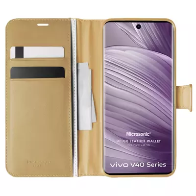 Microsonic Vivo V40 5G Kılıf Delux Leather Wallet Gold