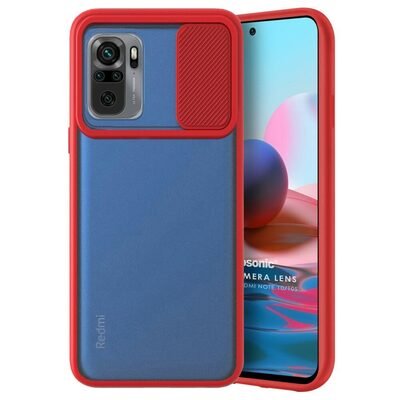 Microsonic Xiaomi Redmi Note 10 Kılıf Slide Camera Lens Protection Kırmızı