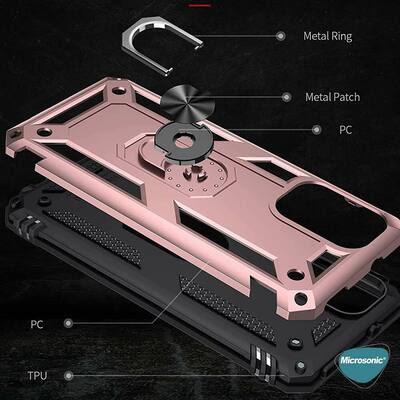 Microsonic Xiaomi Redmi Note 10S Kılıf Military Ring Holder Rose Gold