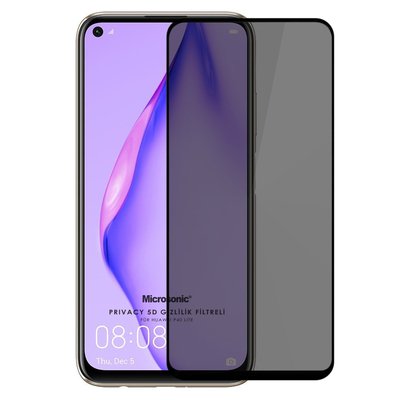 Microsonic Huawei P40 Lite Invisible Privacy Kavisli Ekran Koruyucu Siyah