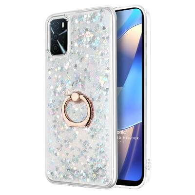 Microsonic Oppo A16 Kılıf Glitter Liquid Holder Gümüş