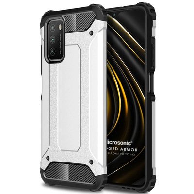 Microsonic Xiaomi Poco M3 Kılıf Rugged Armor Gümüş