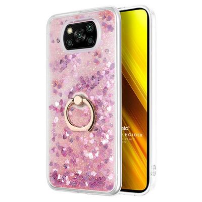 Microsonic Xiaomi Poco X3 NFC Kılıf Glitter Liquid Holder Pembe