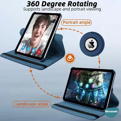 Microsonic Apple iPad Mini 7 Kılıf (A2993-A2995) 360 Rotating Stand Deri Mavi