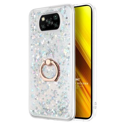 Microsonic Xiaomi Poco X3 NFC Kılıf Glitter Liquid Holder Gümüş