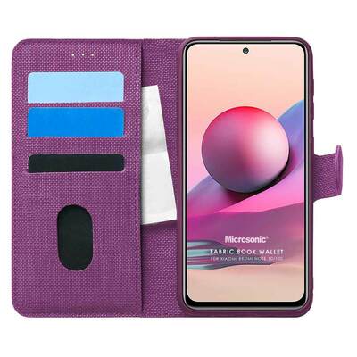 Microsonic Xiaomi Redmi Note 10 Kılıf Fabric Book Wallet Mor