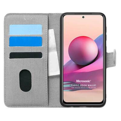 Microsonic Xiaomi Redmi Note 10 Kılıf Fabric Book Wallet Gri