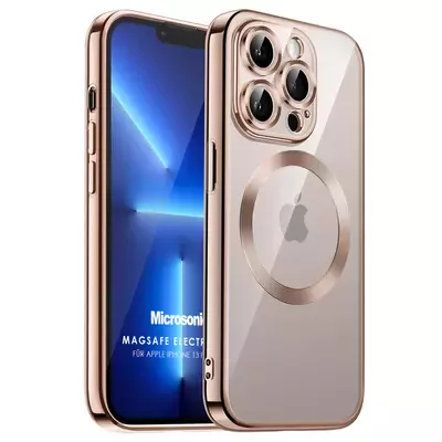 Microsonic Apple iPhone 13 Pro Kılıf MagSafe Luxury Electroplate Rose Gold