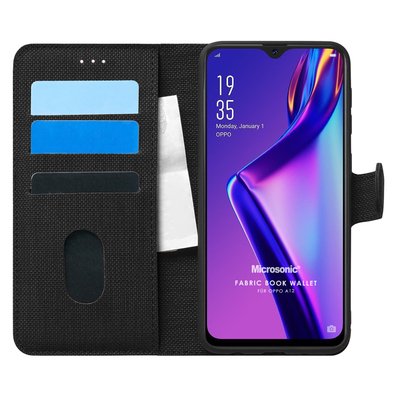 Microsonic Oppo A12 Kılıf Fabric Book Wallet Siyah