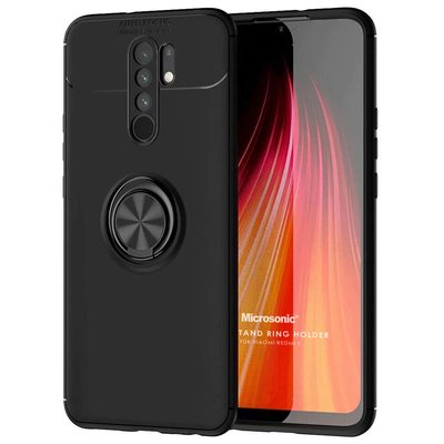 Microsonic Xiaomi Redmi 9 Kılıf Kickstand Ring Holder Siyah