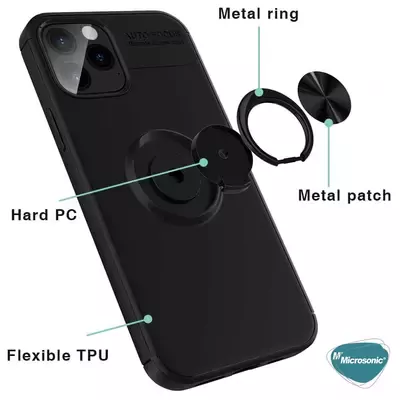 Microsonic Apple iPhone 15 Pro Kılıf Kickstand Ring Holder Kırmızı