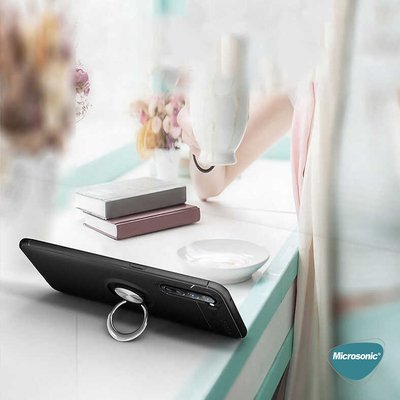 Microsonic Oppo A91 Kılıf Kickstand Ring Holder Siyah Rose