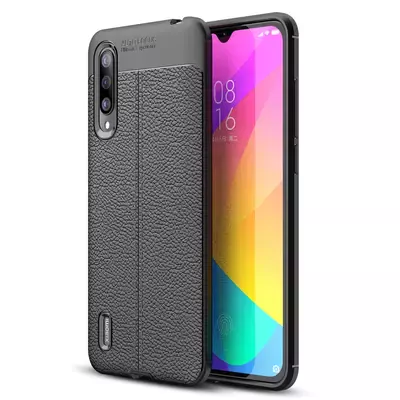 Microsonic Xiaomi Mi 9 Lite Kılıf Deri Dokulu Silikon Siyah