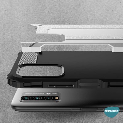 Microsonic Xiaomi Redmi 9T Kılıf Rugged Armor Gümüş