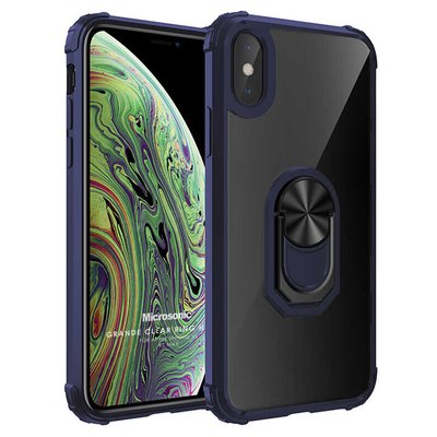 Microsonic Apple iPhone XS Max Kılıf Grande Clear Ring Holder Lacivert