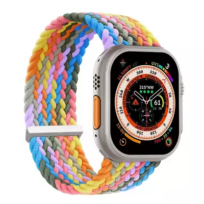 Microsonic Apple Watch Series 11 42mm Kordon, (Small Size, 127mm) Knitted Fabric Single Loop Gökkuşağı