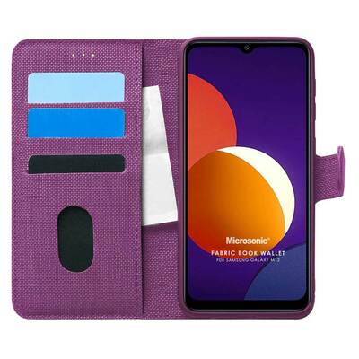 Microsonic Samsung Galaxy M12 Kılıf Fabric Book Wallet Mor