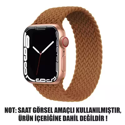 Microsonic Apple Watch Series 7 45mm Kordon, (Small Size, 127mm) Braided Solo Loop Band Kahverengi