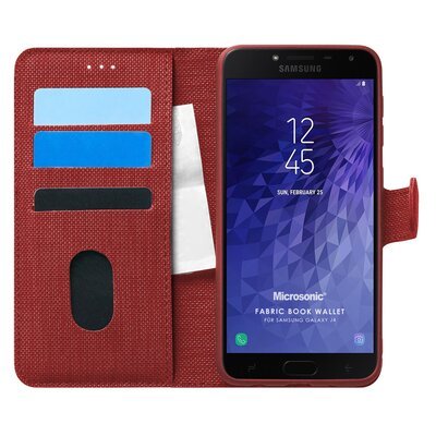 Microsonic Samsung Galaxy J4 Kılıf Fabric Book Wallet Kırmızı