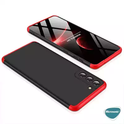 Microsonic Samsung Galaxy S21 FE Kılıf Double Dip 360 Protective Siyah Mavi