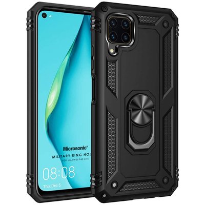 Microsonic Huawei P40 Lite Kılıf Military Ring Holder Siyah