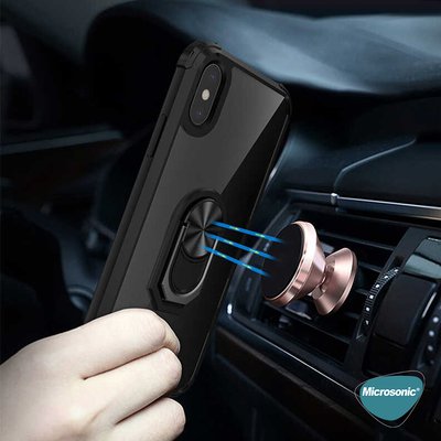 Microsonic Apple iPhone X Kılıf Grande Clear Ring Holder Yeşil