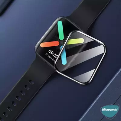 Microsonic Oppo Watch 41mm Tam Kaplayan Temperli Cam Full Ekran Koruyucu Siyah