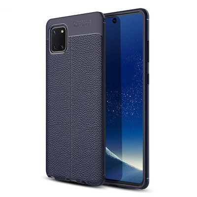 Microsonic Samsung Galaxy A81 Kılıf Deri Dokulu Silikon Lacivert